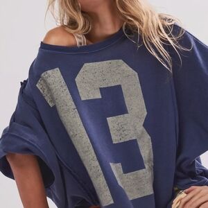 NWT Free People We the Free Camden Graphic 13 Combo Navy Sweatshirt Pullover
